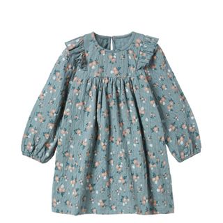 ザラキッズ(ZARA KIDS)の新品未使用　ZARA ワンピース　花柄　青　水色　長袖　4y 5y 110(ワンピース)