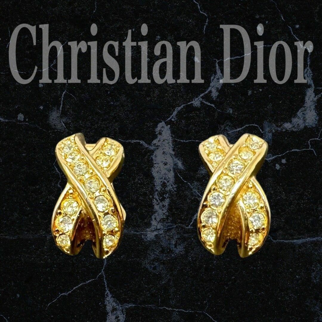 Christian Dior(クリスチャンディオール)の美品　クリスチャンディオール　イヤリング　ゴールド　ラインストーン　a0074 レディースのアクセサリー(イヤリング)の商品写真