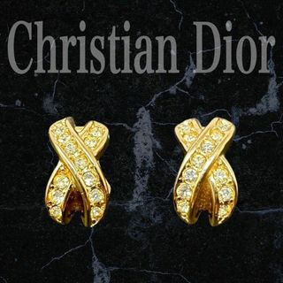 クリスチャンディオール(Christian Dior)の美品　クリスチャンディオール　イヤリング　ゴールド　ラインストーン　a0074(イヤリング)