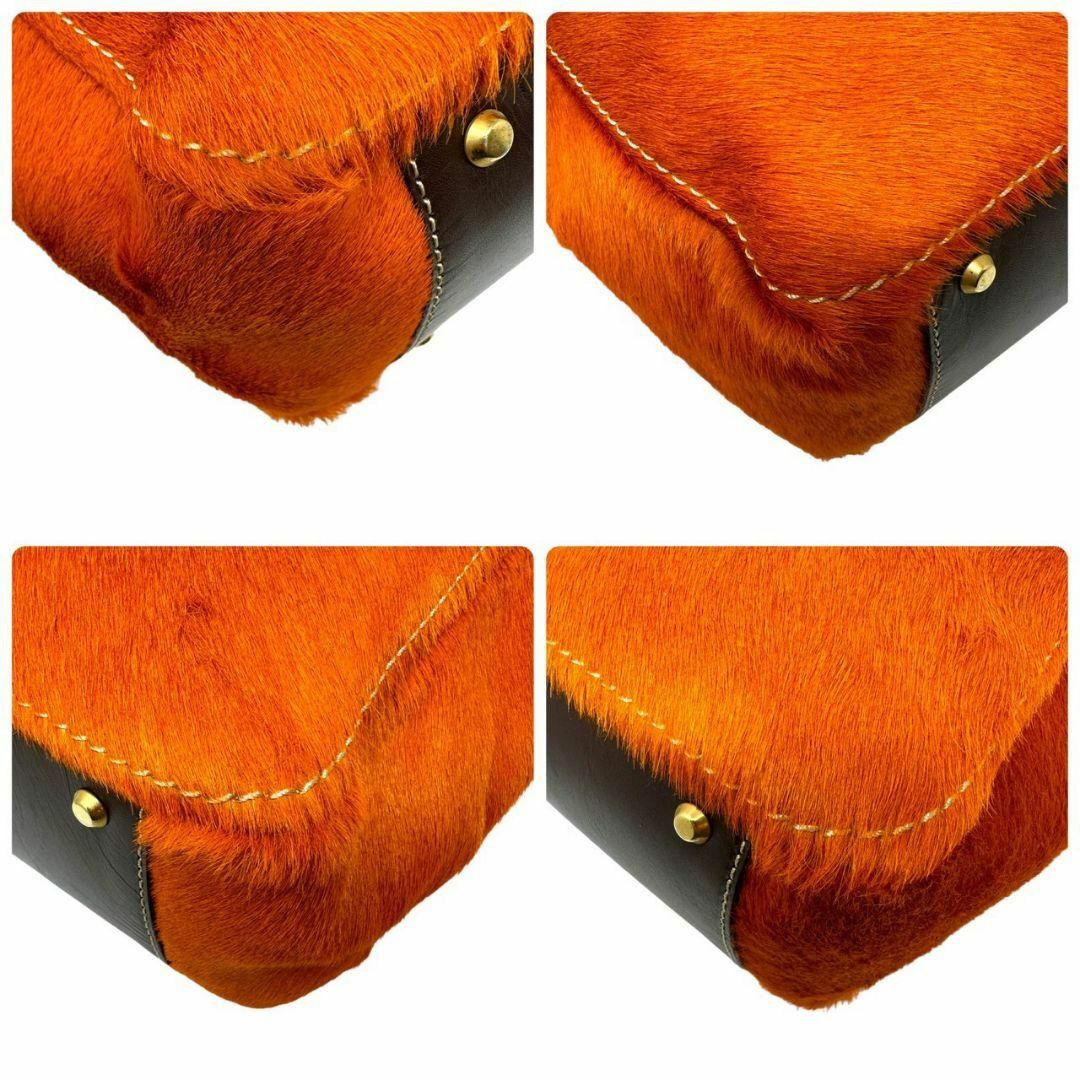極美品　EMBRACE　トートバッグ　A4収納オレンジ　ハラコ　a0057 レディースのバッグ(トートバッグ)の商品写真