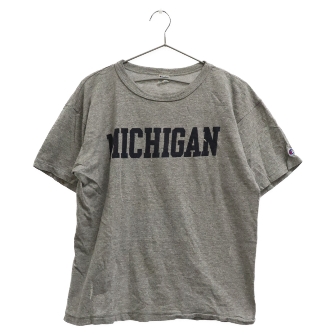 465センチ袖丈CHAMPION チャンピオン 80S VINTAGE MICHIGAN ヴィンテージ トリコタグ ミシガン 染み込みプリント 半袖Tシャツ グレー