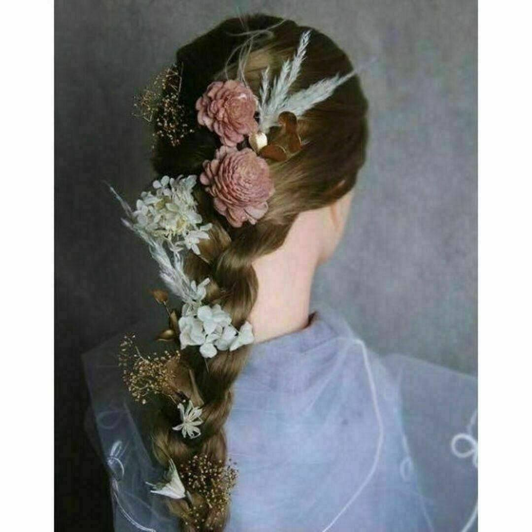 アンティークピンク ドライフラワー　ヘッドドレス　髪飾り　成人式　和装　卒業式 レディースのヘアアクセサリー(ヘアピン)の商品写真