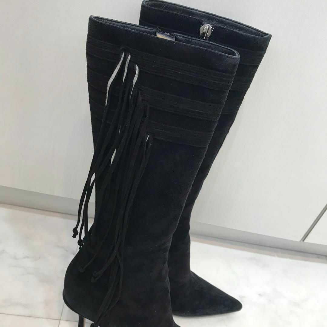 JIMMY CHOO(ジミーチュウ)の☆美品☆ジミーチュウ　ロングブーツ　スエード　フリンジ　美脚　約21.5cm レディースの靴/シューズ(ブーツ)の商品写真