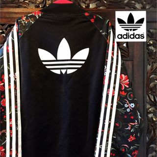 アディダス(adidas)のアディダス オリジナルス 黒 花柄 ジャージ ジャケット ブルゾン パーカー(ブルゾン)