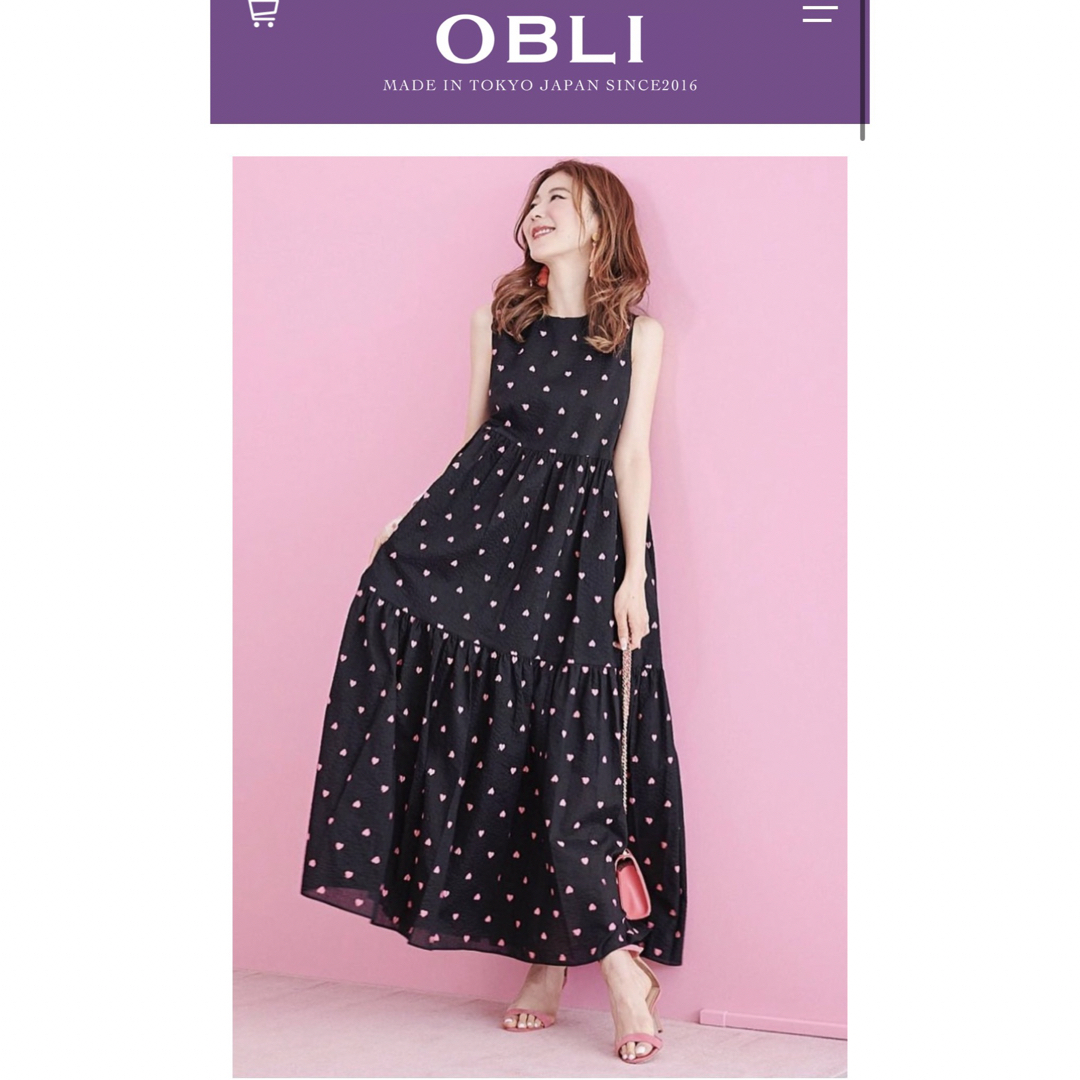 OBLI(オブリ)のOBLI ハート刺繍ティアードワンピース　ピンク　オブリ　新品未使用 レディースのワンピース(ロングワンピース/マキシワンピース)の商品写真