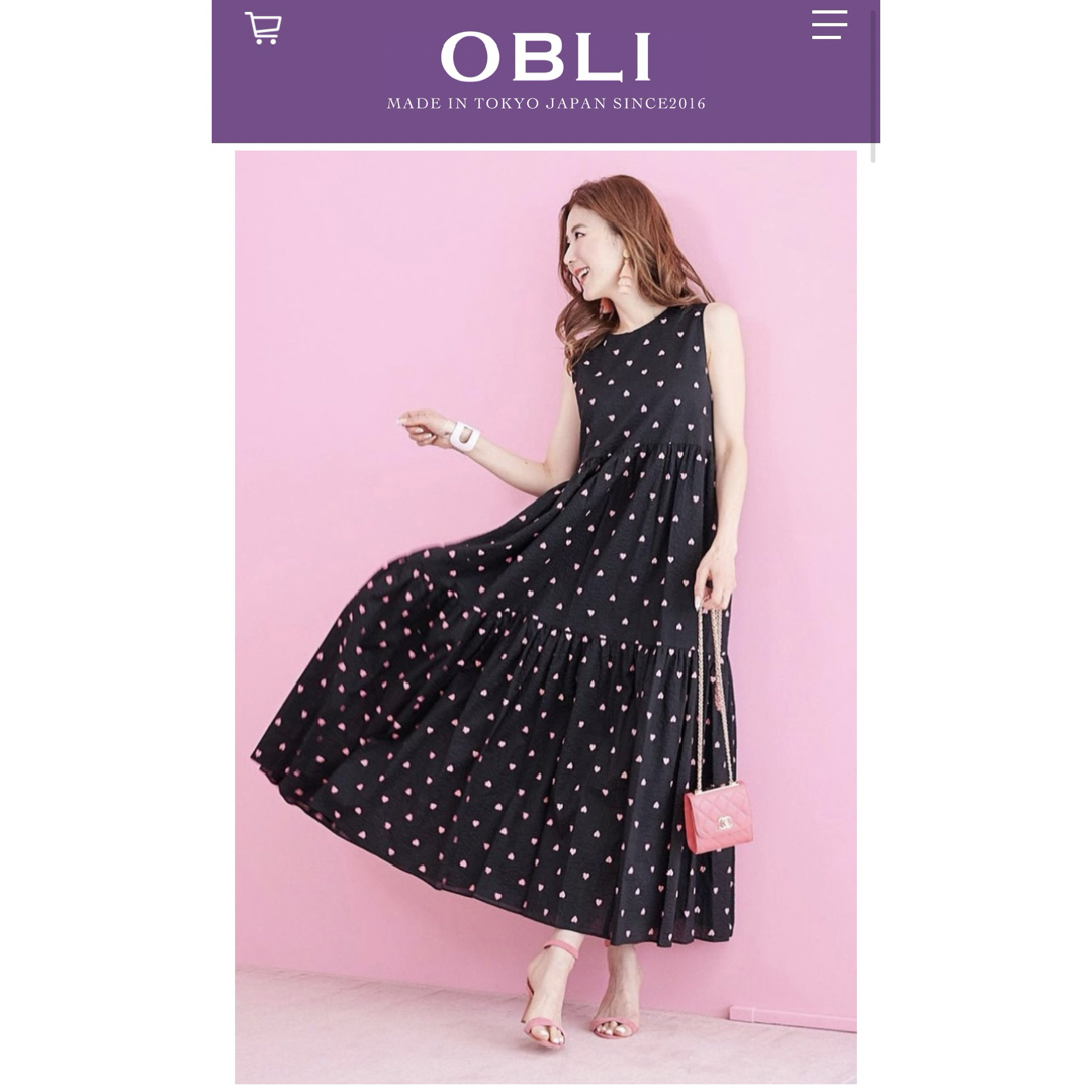 OBLI(オブリ)のOBLI ハート刺繍ティアードワンピース　ピンク　オブリ　新品未使用 レディースのワンピース(ロングワンピース/マキシワンピース)の商品写真