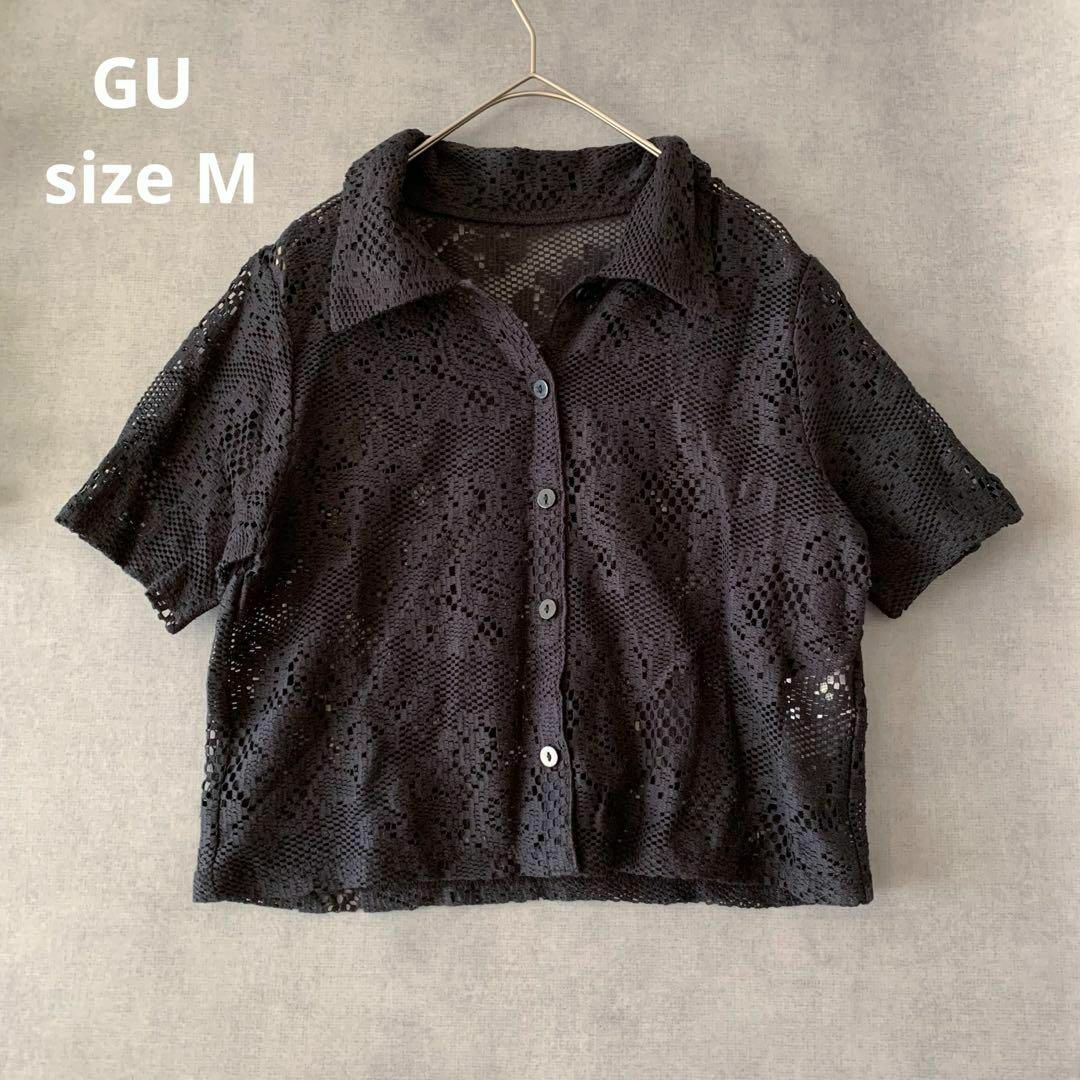 GU(ジーユー)の未使用品☆GU レース半袖シャツ 黒 ユニクロ レディースのトップス(シャツ/ブラウス(半袖/袖なし))の商品写真