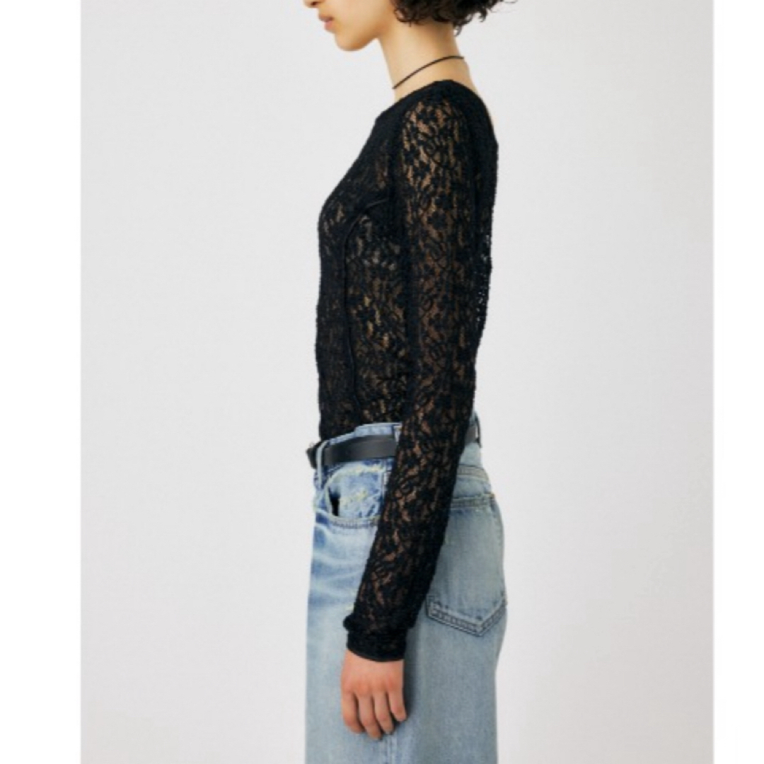 Ungrid(アングリッド)のMOUSSY BACK OPEN LACE CUT トップス レース ブラック レディースのトップス(カットソー(長袖/七分))の商品写真