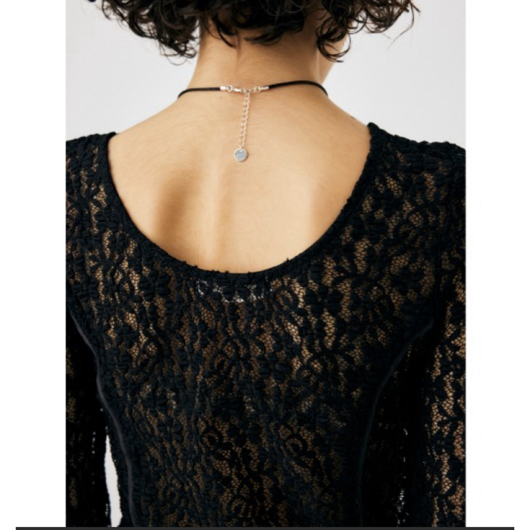 Ungrid(アングリッド)のMOUSSY BACK OPEN LACE CUT トップス レース ブラック レディースのトップス(カットソー(長袖/七分))の商品写真