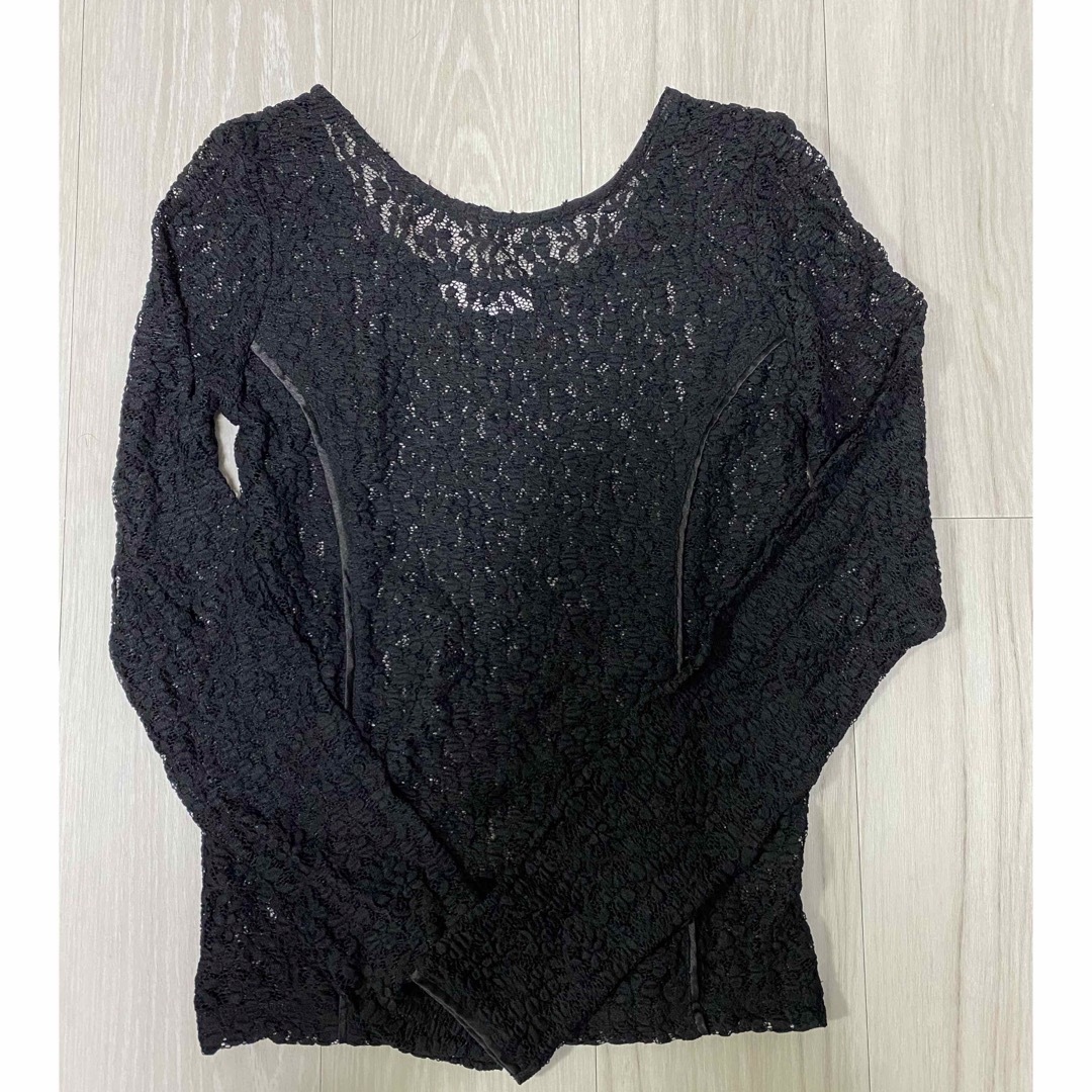 Ungrid(アングリッド)のMOUSSY BACK OPEN LACE CUT トップス レース ブラック レディースのトップス(カットソー(長袖/七分))の商品写真