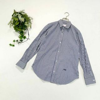 ナージー(NERGY)のG629【ストライプ柄シャツブラウス／ナージー】ブルー　白　刺繍ロゴ　コットン(シャツ/ブラウス(長袖/七分))