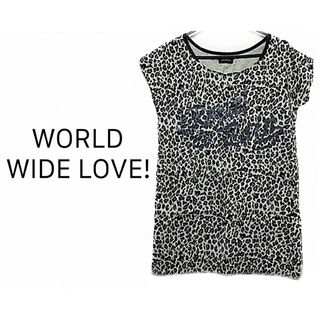 ワールドワイドラブ(WORLD WIDE LOVE!)のWORLD WIDE LOVE！【美品】レオパード×猫 総柄 カットソー(カットソー(半袖/袖なし))