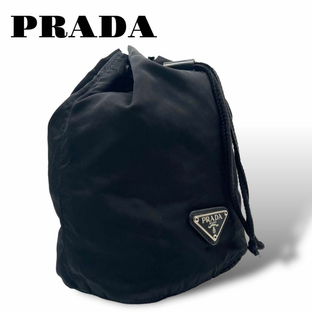 お買い得!】 PRADA 巾着 ポーチ 黒 ナイロン 三角ロゴ ロゴプレート お買い得!】 PRADA 巾着 ポーチ 黒 ナイロン 三角ロゴ ロゴプレート