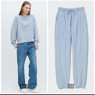 ユニクロ(UNIQLO)の2点セット　ユニクロ　スウェットクルーネックシャツ&パンツ　ブルー(トレーナー/スウェット)