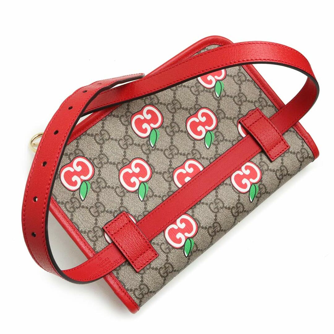 Gucci(グッチ)のグッチ GGアップル プリント リンゴ ベルトバッグ ウエストポーチ GGスプリームキャンバス レザー レッド 赤 ゴールド金具 625233 箱付 GUCCI（新品・未使用品） レディースのバッグ(ボディバッグ/ウエストポーチ)の商品写真