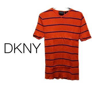 ダナキャランニューヨーク(DKNY)のDKNY【美品】半袖 ニット Vネック ボーダー トップス(ニット/セーター)