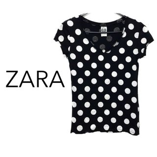 ザラ(ZARA)のZARA【美品】ほつれ加工 ドット柄 半袖 カットソー(カットソー(半袖/袖なし))