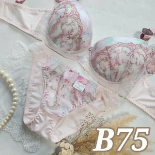 №298【B75】マーブルファンシーレースブラジャー&フルバックショーツ(ブラ&ショーツセット)