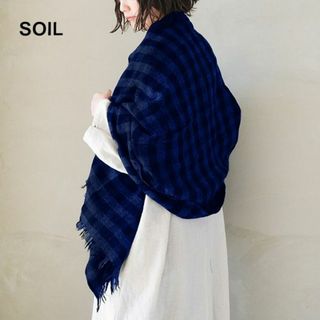 ソイル(SOIL)の新品 SOIL✨ソイル 縮絨 ボイルドウール ギンガムチェック 大判ストール(ストール/パシュミナ)