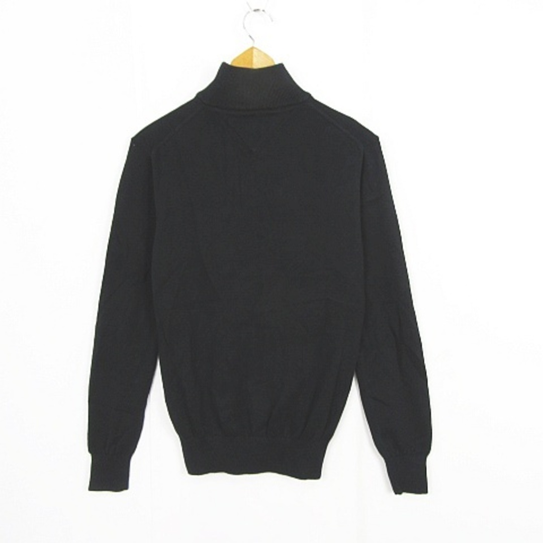 1077 トミー　セーター　刺繍　ロゴ　ハーフジップ　コットン　ニット　黒