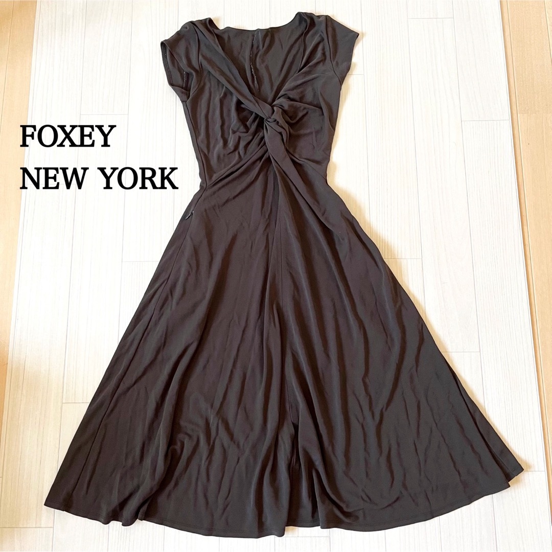 FOXEY - FOXEY NEWYORK フォクシー カシュクール風ワンピース ブラウン