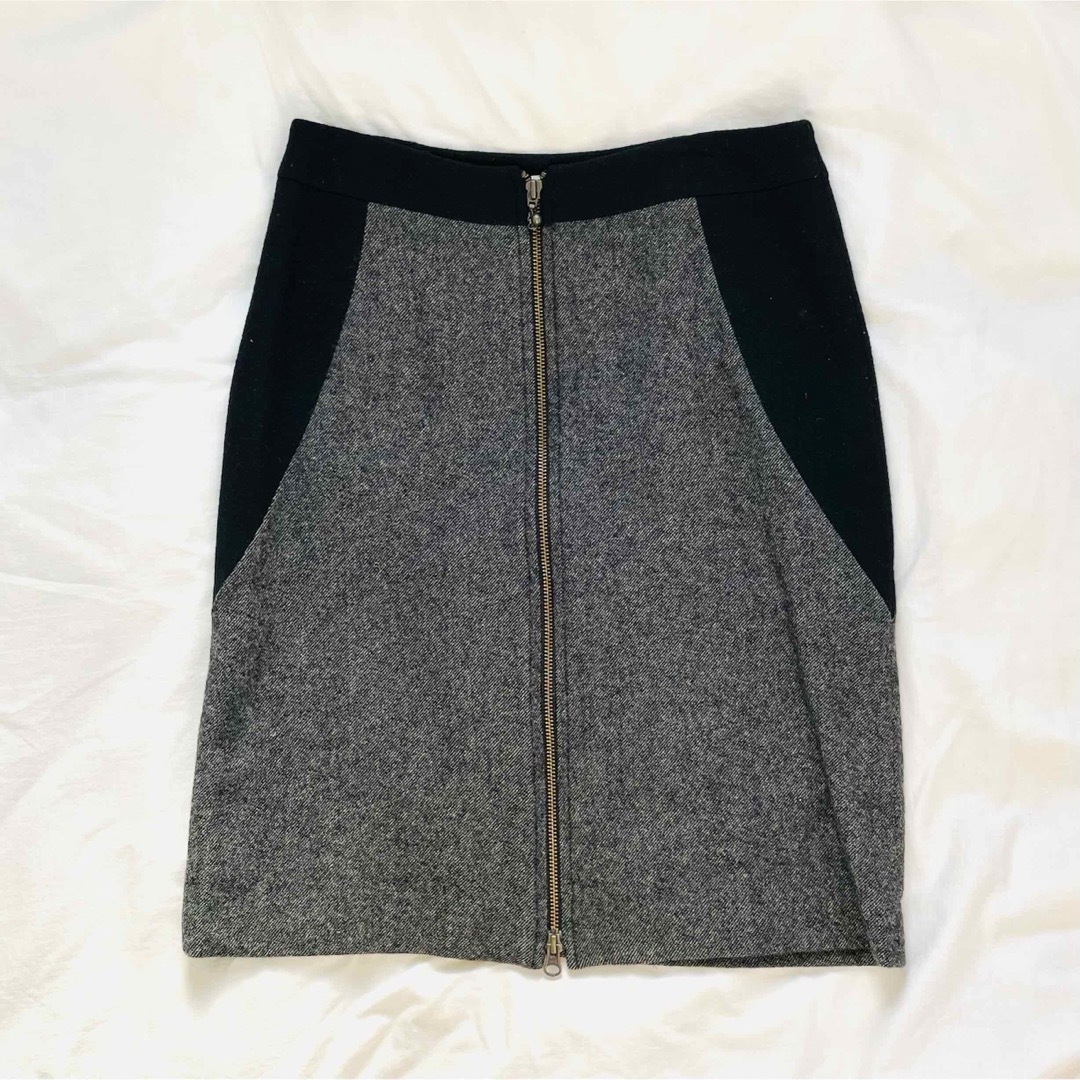 日本製　ウールスカート　フロントオープンファスナー レディースのスカート(ひざ丈スカート)の商品写真