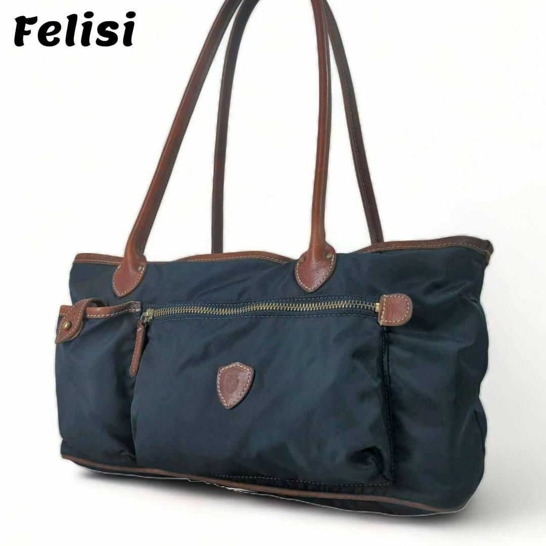 【美品】フェリージ☆felisi☆トートバッグ☆ネイビ☆肩掛け☆ショルダーバッグ