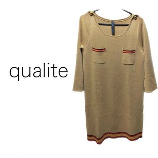 カリテ(qualite)のqualite【美品】ポケット付き 七分袖 ニット ワンピース チュニック(ミニワンピース)