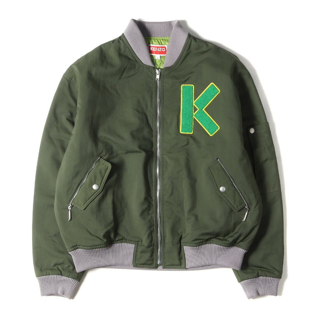 新品 KENZO ケンゾー ジャケット サイズ:M 22AW NIGO ポリ ナイロン ロゴ ワッペン パテッド ボンバー ジャケット BOMBER JACKET PFC65BL 1279OC ミリタリー MA-1 中わた カーキ アウター ブルゾン【メンズ】