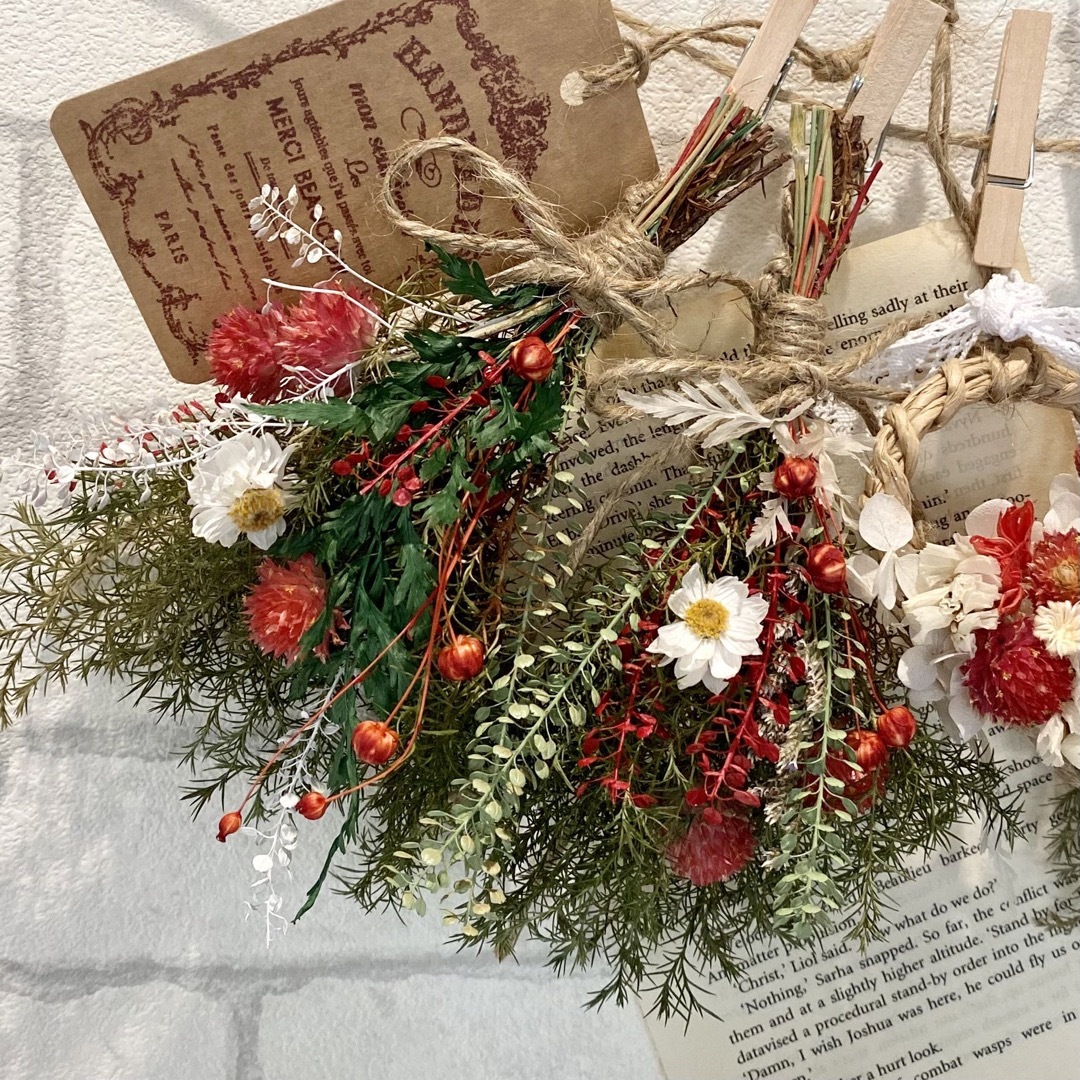 ドライフラワー スワッグ ガーランド❁1017クリスマスギフト プレゼント 花束 ハンドメイドのフラワー/ガーデン(ドライフラワー)の商品写真