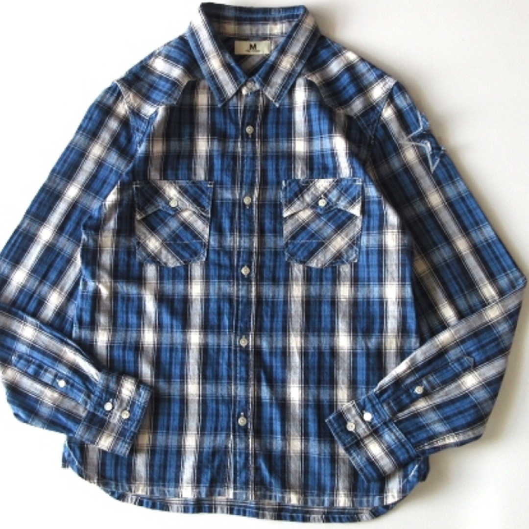 メンズキムタク着 M エム washed indigo check shirts☆L