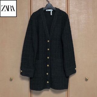 ザラ(ZARA)の【クリーニング済】ZARA ツイード調ノーカラー金ボタンジャケット Lサイズ(ノーカラージャケット)