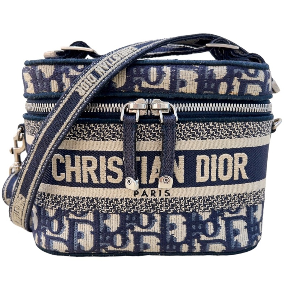 クリスチャン・ディオール Christian Dior DIORTRAVEL ヴァニティ スモール　オブリーク S5529VRIW_M928 ネイビー　シルバー金具 キャンバス レディース ハンドバッグ約135cmマチ