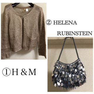 エイチアンドエイチ(H&H)のヘレナルビンスタイン パーティバッグ Ｈ＆Ｍ　スパンコール カーディガン H&M(カーディガン)