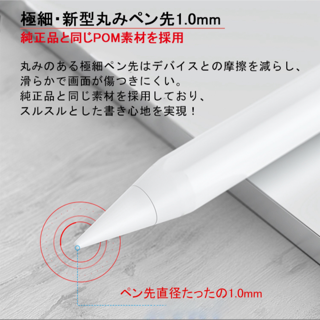 iPad タッチペン タブレット 極細 ペン先1.0mm ホワイト スマホ/家電/カメラのPC/タブレット(PC周辺機器)の商品写真