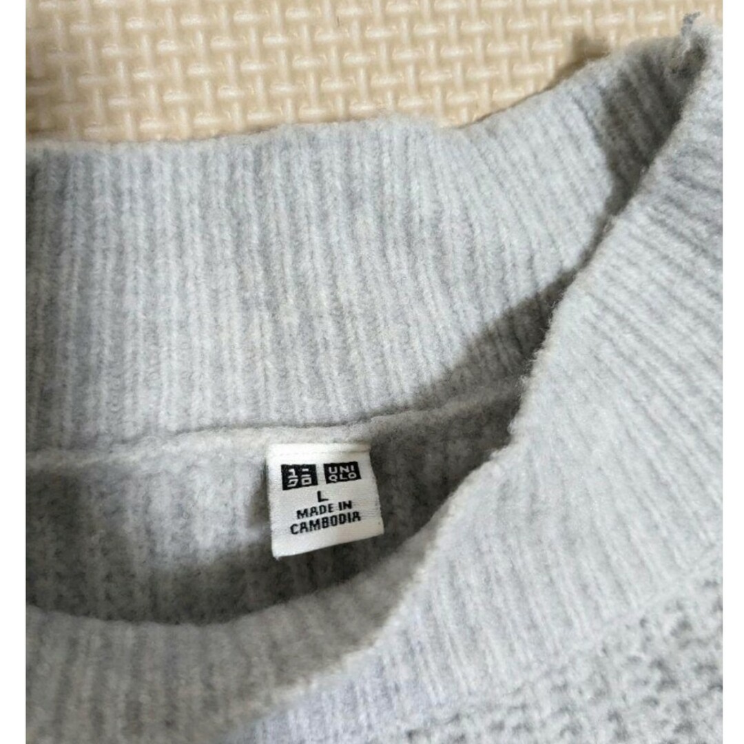 UNIQLO(ユニクロ)の美品！UNIQLO ニット　セーター　グレー　レディース　L レディースのトップス(ニット/セーター)の商品写真