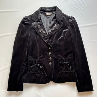 アクシーズファム(axes femme)のaxes femme アクシーズファム  刺繍入りクラシックベロアジャケット　黒(テーラードジャケット)