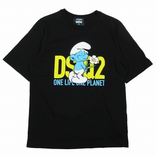 ディースクエアード(DSQUARED2)の美品 23SS DSQUARED2 SMURFS Tシャツ 半袖 XS 黒(Tシャツ/カットソー(半袖/袖なし))