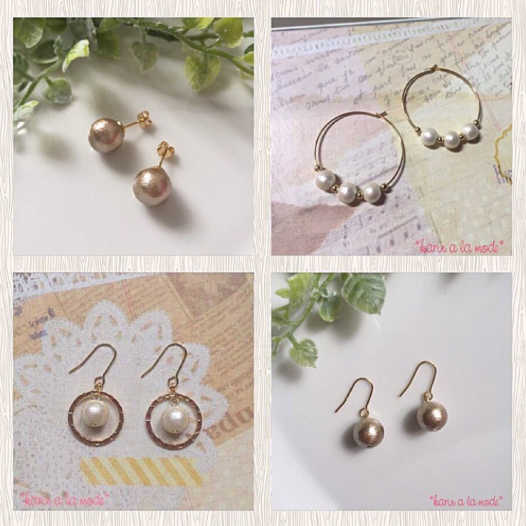 ストレートgoldパイプ×コットンパール ＊ 華奢なチェーンの二連ネックレス ハンドメイドのアクセサリー(ネックレス)の商品写真