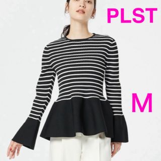 プラステ(PLST)の【PLST】ホールガーメント/ニットぺプラムセーター　ボーダー  Mサイズ(ニット/セーター)