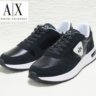 アルマーニエクスチェンジ(ARMANI EXCHANGE)の新品【アルマーニ エクスチェンジ】AXロゴパッチ レザースニーカー 黒 27.7(スニーカー)