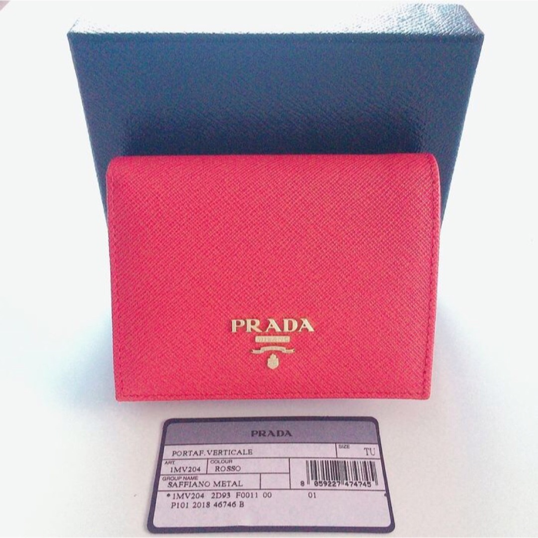 PRADA(プラダ)のPRADA SAFFIANO METAL 1MV204 2D93 折財布 レッド レディースのファッション小物(財布)の商品写真