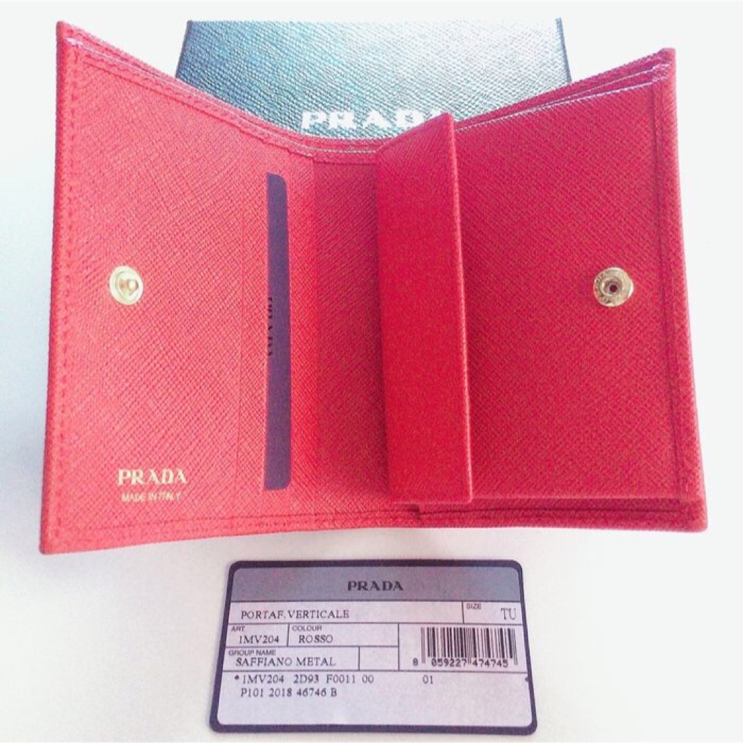 PRADA(プラダ)のPRADA SAFFIANO METAL 1MV204 2D93 折財布 レッド レディースのファッション小物(財布)の商品写真