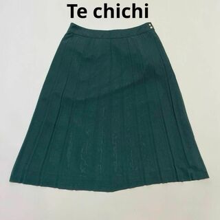 テチチ(Techichi)のcu329/Te chichi/テチチ フレアプリーツスカート 深緑 ドット(ひざ丈スカート)