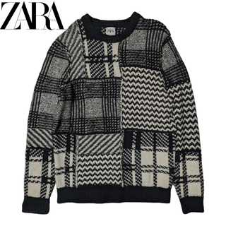 ザラ(ZARA)のZARA ブラック チェック パネル ニットセーター(ニット/セーター)