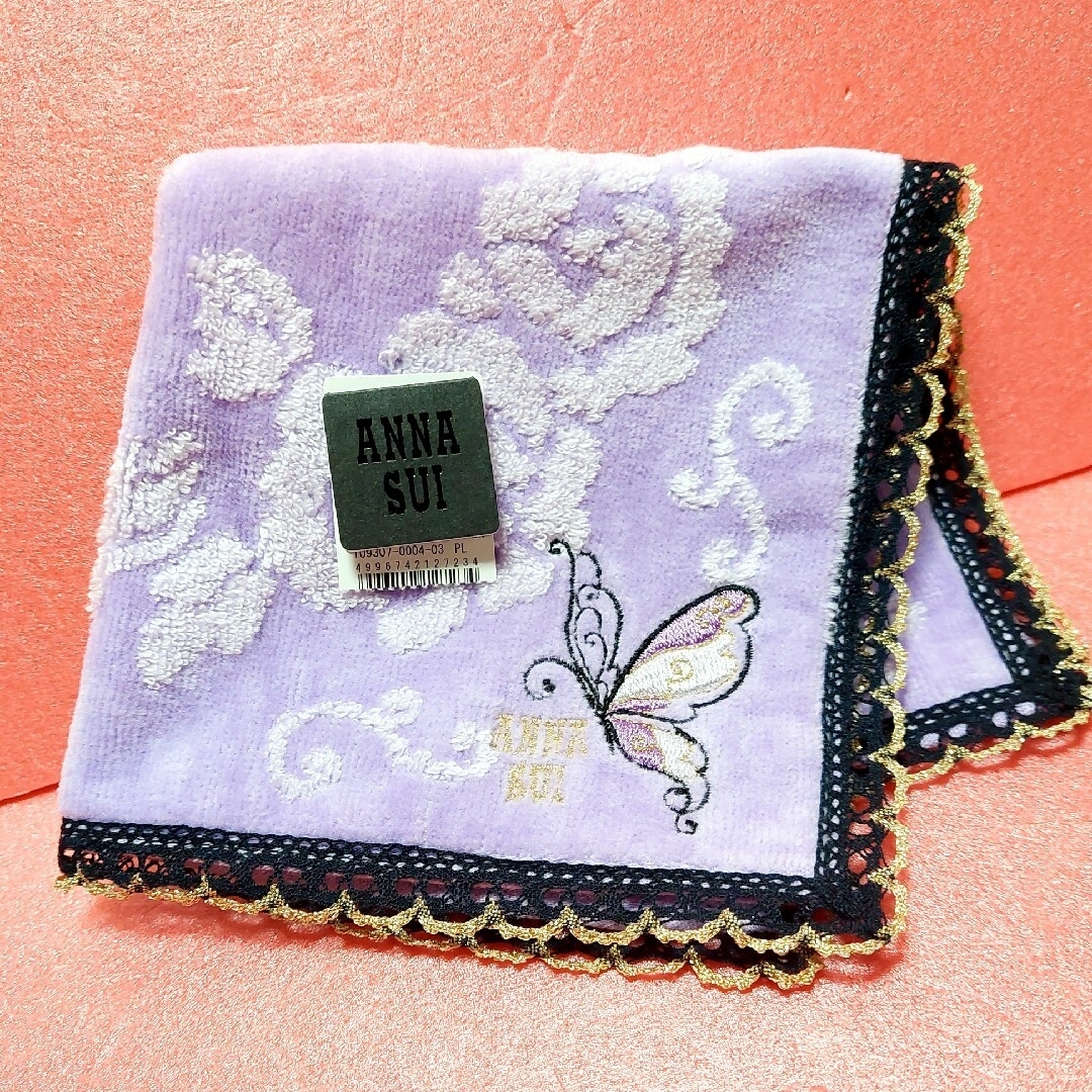 ANNA SUI(アナスイ)の新品　ANNA SUI　アナスイ　バタフライ刺繍  レースタオルハンカチ レディースのファッション小物(ハンカチ)の商品写真