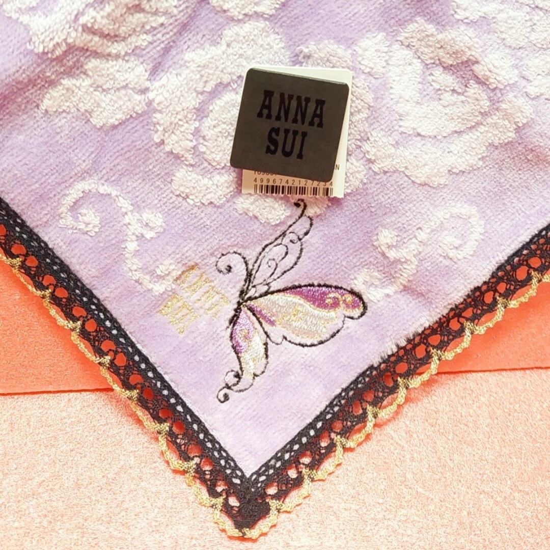 ANNA SUI(アナスイ)の新品　ANNA SUI　アナスイ　バタフライ刺繍  レースタオルハンカチ レディースのファッション小物(ハンカチ)の商品写真