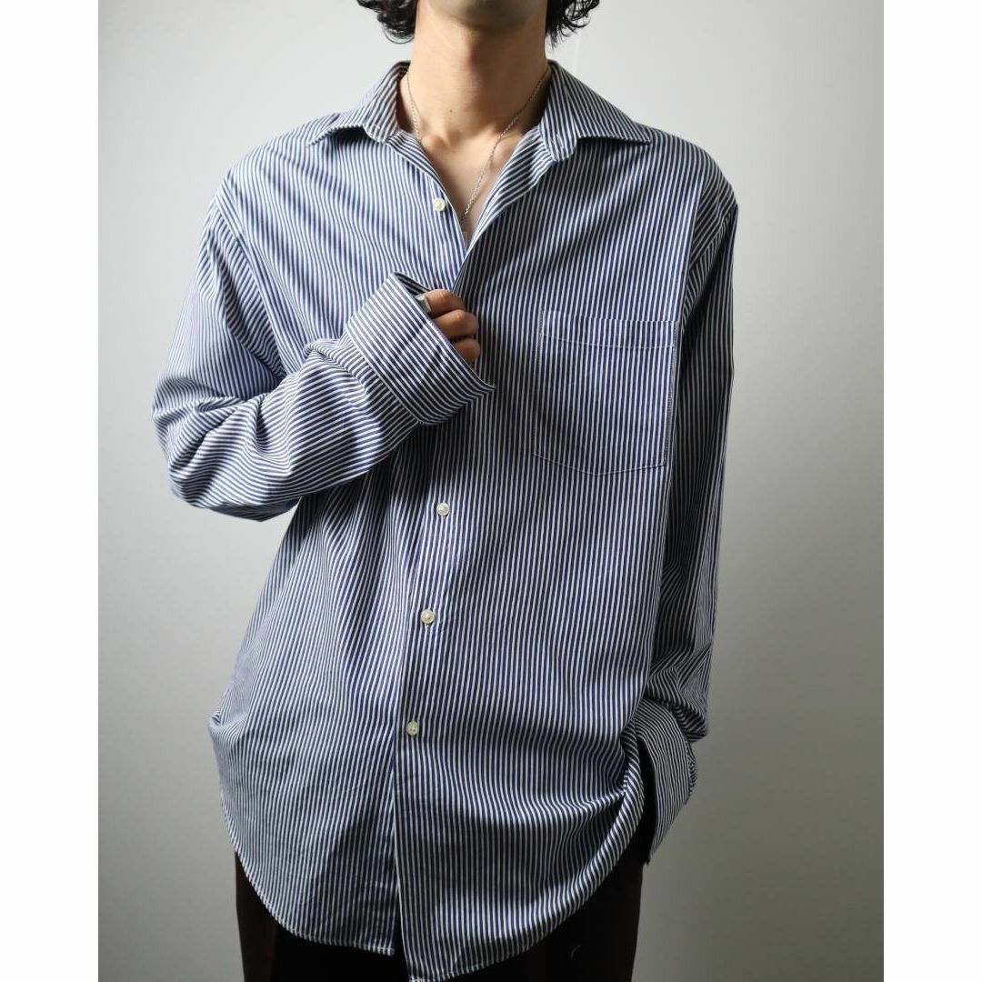 ARROW(アロー)の【ARROW】バイカラー ロンドンストライプ柄 コットン混 長袖シャツ青 白 メンズのトップス(シャツ)の商品写真