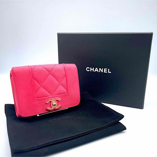 シャネル(CHANEL)のCHANEL マドモアゼル キャビアスキン コンパクトウォレット ココマーク(財布)