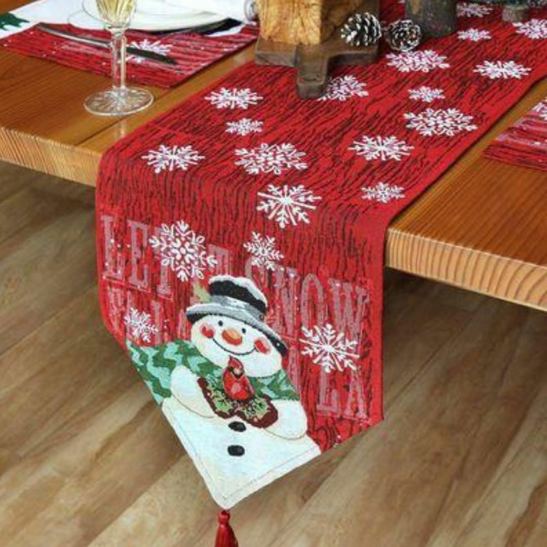 テーブルランナー クリスマス 雪だるま 北欧 パーティー おしゃれ雑貨 インテリア/住まい/日用品のキッチン/食器(テーブル用品)の商品写真
